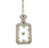 14k Gold Genuine Natural Rock Crystal Quartz Diamond Filigree Necklace (#J5455)