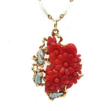 14k Yellow Gold Carved Coral and Pearl Pendant Flowers (#J5459)