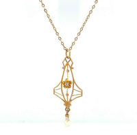 10k Yellow Gold Victorian Diamond Pendant Lavaliere (#J5460)