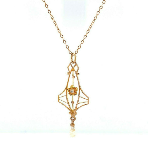 10k Yellow Gold Victorian Diamond Pendant Lavaliere (#J5460)