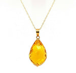 14k Yellow Gold Briolette Genuine Natural Citrine Pendant on Chain (#J5463)