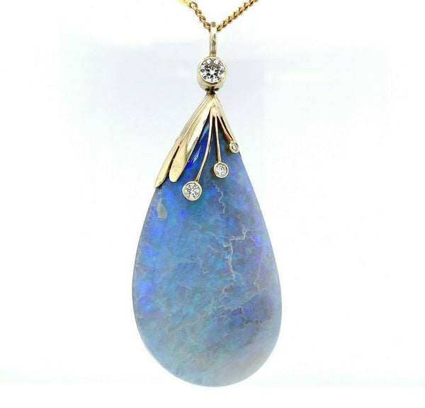 14k Gold Huge 50 Carat GIA Genuine Natural Opal Pendant with Blue-Green (#J5464)