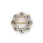 14k Yellow Gold Antique Montana Sapphire and Pearl Circle Pin (#J5468)