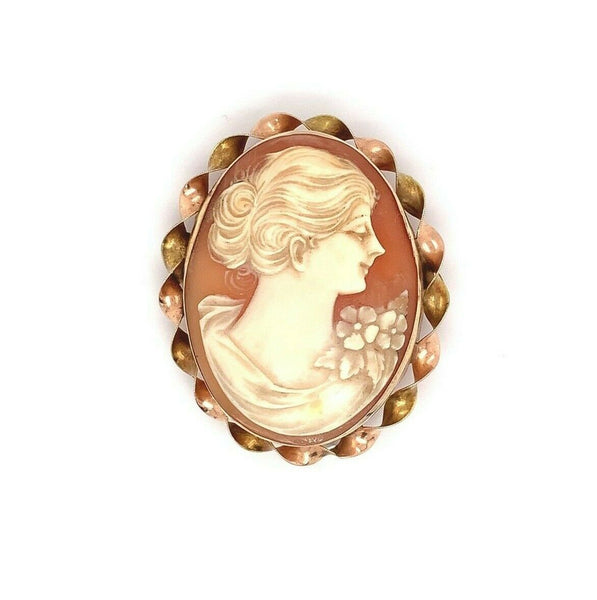 10k Genuine Natural Shell Cameo Pin Rose and Yellow Gold Twist (#J5476)