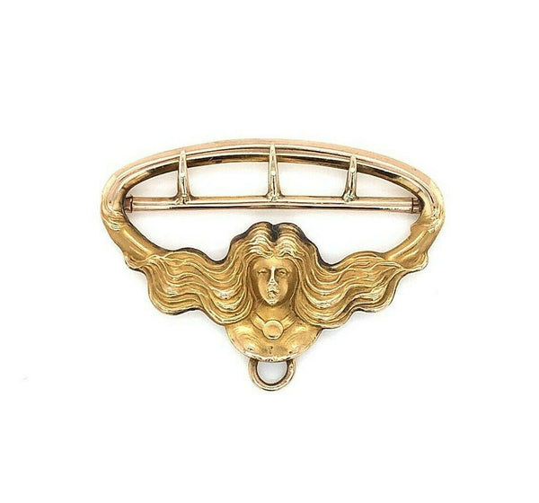 14k Yellow Gold Art Nouveau Figural Woman Buckle (#J5479)