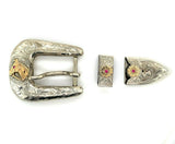 Sterling Belt Bucklet Set 3pc with 10k Yellow Gold Horse (#J5481)