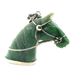 Sterling Carved Nephrite Jade Horse Pendant (#J5485)