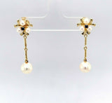 14k Yellow Gold Pearl and Sapphire Drop Earrings (#J5487)