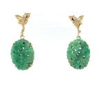 14k Yellow Gold Chinese Export Carved Jade Earrings (#J5492)
