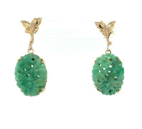 14k Yellow Gold Chinese Export Carved Jade Earrings (#J5492)