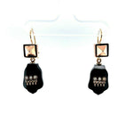 14k Rose Gold Victorian Black Onyx and Pearl Drop Earrings (#J5493)