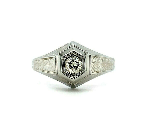 18k Art Deco .19ct Genuine Natural Diamond Men's Ring (#J5494)