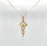 10k Yellow Gold Victorian Diamond and Pearl Lavaliere Pendant (#J5498)