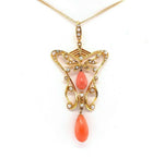 14k Yellow Gold Coral Briolette Victorian Lavaliere Necklace (#J5501)