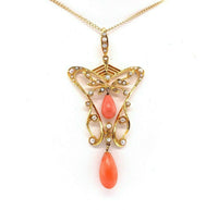 14k Yellow Gold Coral Briolette Victorian Lavaliere Necklace (#J5501)