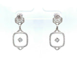 14k White Gold Art Deco Genuine Natural Rock Crystal Quartz Earrings (#J5504)