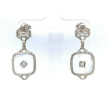 14k Gold Art Deco Filigree Genuine Natural Rock Crystal Quartz Earrings (#J5505)