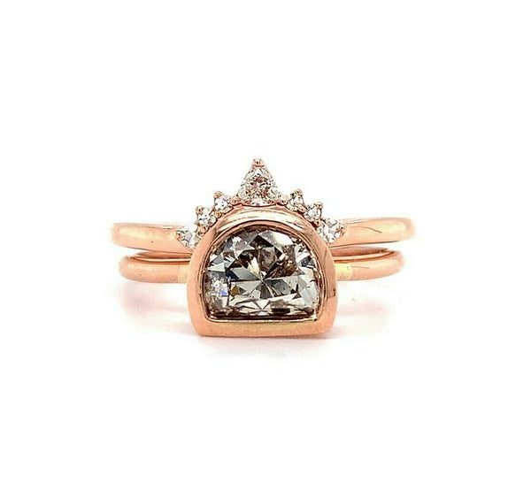 14k Rose Gold 1.11ct Half Moon Genuine Natural Diamond Wedding Set (#J5515)