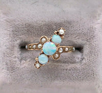 10k Yellow Gold Victorian Opal and Seed Pearl Ring (#J5516)