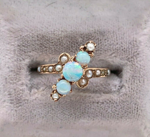 10k Yellow Gold Victorian Opal and Seed Pearl Ring (#J5516)