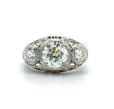 Platinum 2.43 Carat TW Genuine Natural Diamond 3 Stone Filigree Ring (#J5520)