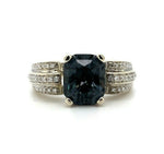 14k White Gold Cushion Cut 2.92 Carat Genuine Natural Grey Spinel Ring (#J5522)