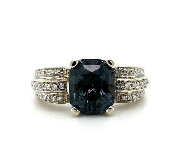 14k White Gold Cushion Cut 2.92 Carat Genuine Natural Grey Spinel Ring (#J5522)