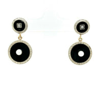14k and Platinum Black Onyx Art Deco Earrings (#J5528)