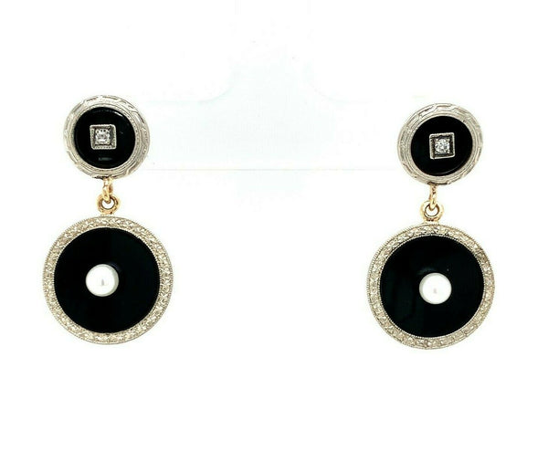 14k and Platinum Black Onyx Art Deco Earrings (#J5528)