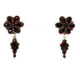 Genuine Natural Bohemian Garnet Rosette Dangle Earrings (#J5530)