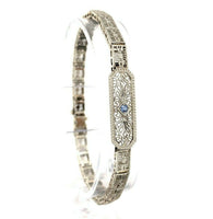 10k White Gold Art Deco Genuine Natural Sapphire Filigree Bracelet (#J5535)