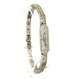 10k White Gold Art Deco Genuine Natural Sapphire Filigree Bracelet (#J5535)