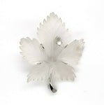14k White Gold Carved Genuine Natural Rock Crystal Leaf Pin w/ Diamond (#J5537)