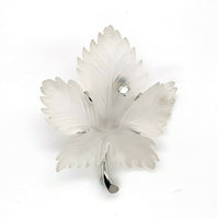 14k White Gold Carved Genuine Natural Rock Crystal Leaf Pin w/ Diamond (#J5537)