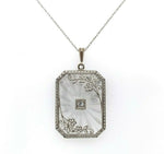 10k Gold Art Deco Genuine Natural Rock Crystal Quartz Pendant w/Flowers (#J5541)