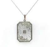 10k Gold Art Deco Genuine Natural Rock Crystal Quartz Pendant w/Flowers (#J5541)