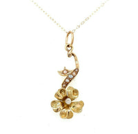 10K Yellow Gold Seed Pearl Flower Lavaliere Pendant (#J5542)
