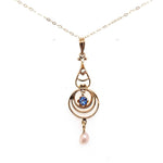 10k Yellow Gold Victorian Sapphire and Pearl Lavaliere Pendant (#J5543)