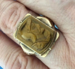 10k Yellow Gold Men's Genuine Natural Tiger's Eye Quartz Cameo Ring (#J5548)