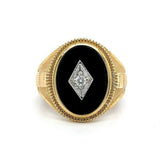 14k Yellow Gold Men's Genuine Natural Black Onyx and Diamond Ring (#J5550)