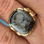 10k Yellow Gold Men's Genuine Natural Hemetite Carved Intaglio Ring (#J5551)