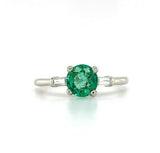 Platinum .83ct Genuine Natural Emerald and Diamond Baguette Ring (#J5562)