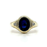 14k Gold Gypsy Set 1.71 Carat Genuine Natural Sapphire and Diamond Ring (#J5569)
