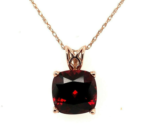 14k Rose Gold 3.83 Carat Cushion Genuine Natural Garnet Pendant (#J5578)