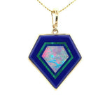 14k Yellow Gold Genuine Natural Opal Intarsia Inlay Pendant with Lapis (#J5581)