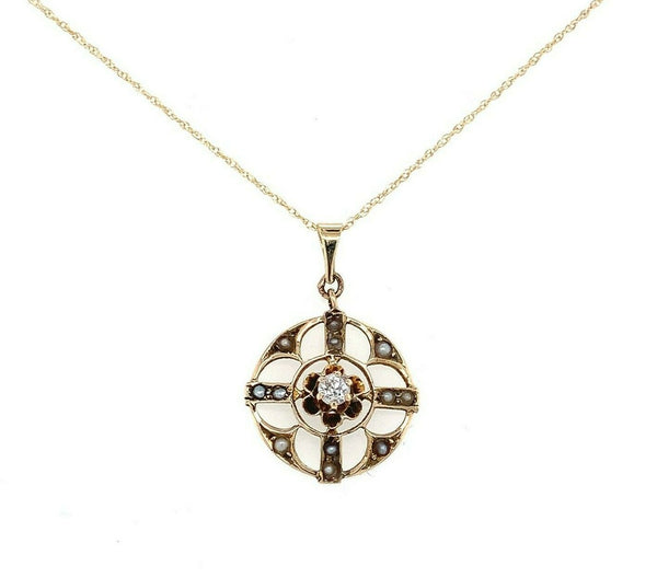10k Yellow Gold Victorian Diamond and Seed Pearl Lavaliere (#J5583)