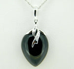 14k White Gold Pear Genuine Natural Cabachon Onyx Pendant with Diamonds (#J611)
