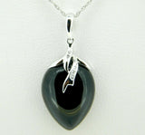 14k White Gold Pear Genuine Natural Cabachon Onyx Pendant with Diamonds (#J611)