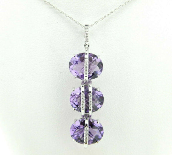 14k Gold Pendant with Three Oval Checkerboard Genuine Natural Amethysts (#J612)