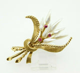 14k Gold Sheaves of Wheat Pin with Rubies and Pearls (#J640)